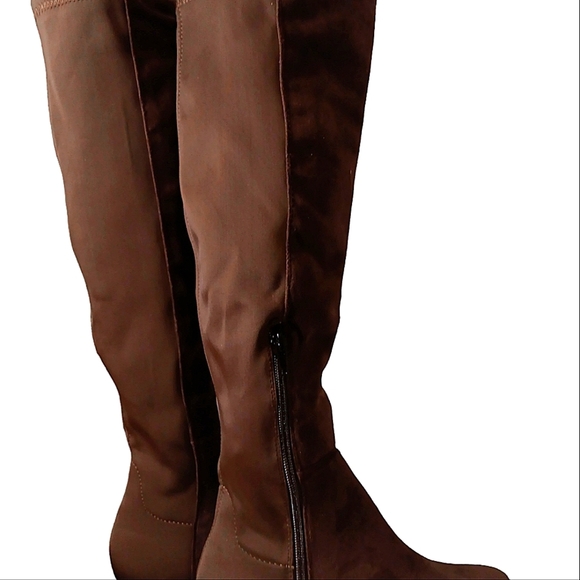 WILD DIVA SUADE FRONT SATEEN BACH Knee High Boots Brown 8" INSIDE ZIPPER 6.5 LN - Picture 2 of 4